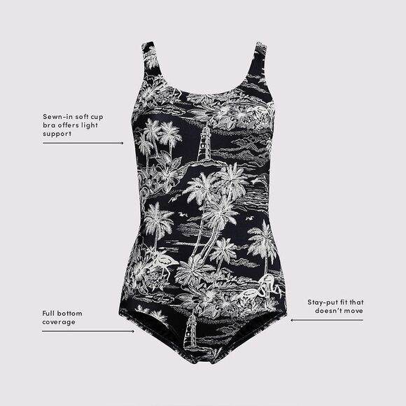 Land's End Plus Size soft cup 1 piece swimsuit Deep balsam floral placement Var - Picture 4 of 5